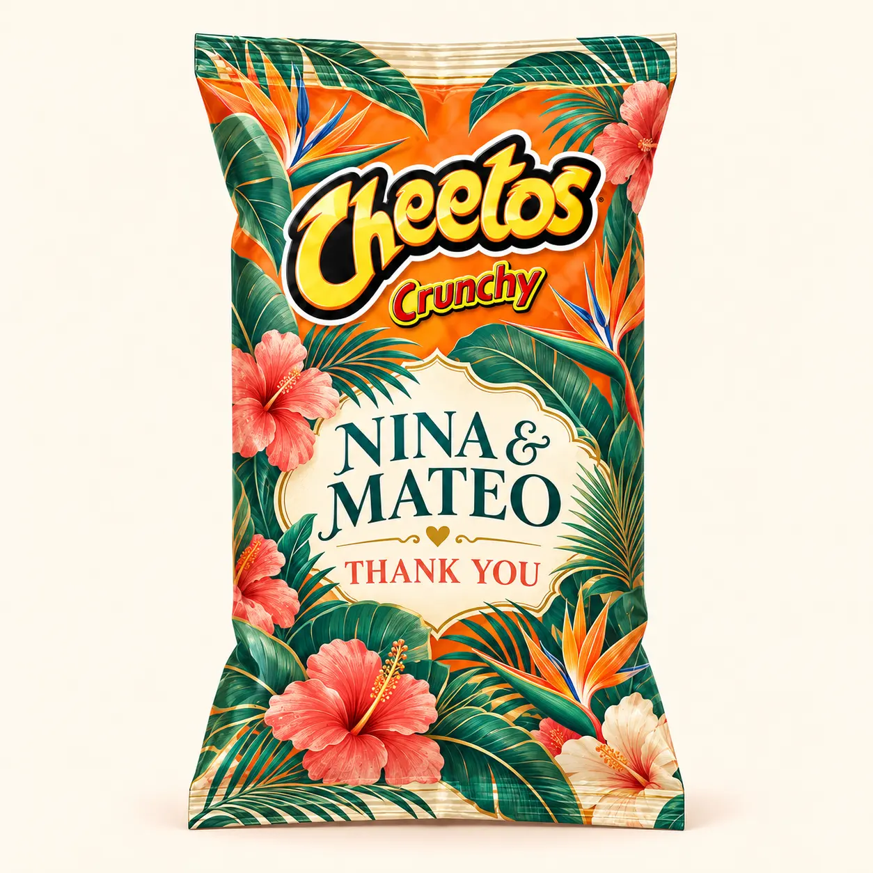 Tropical wedding Cheetos bag
