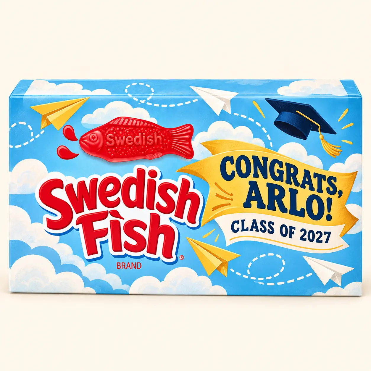 Paper plane graduation Swedish Fish box