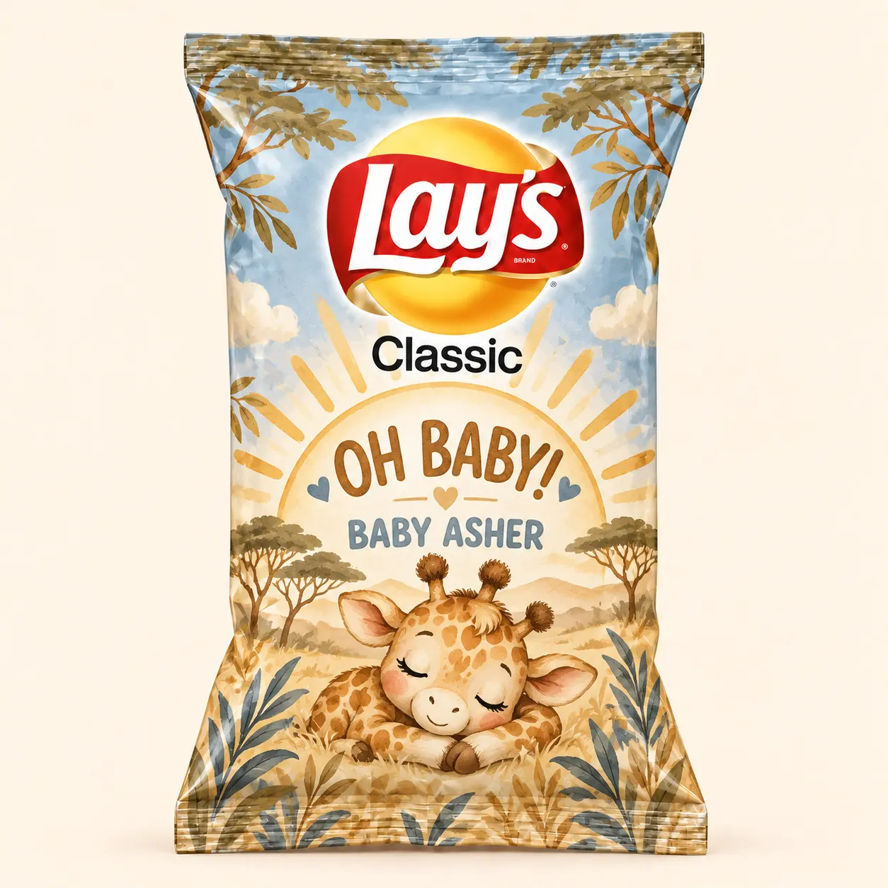 Giraffe baby shower Lay’s bag