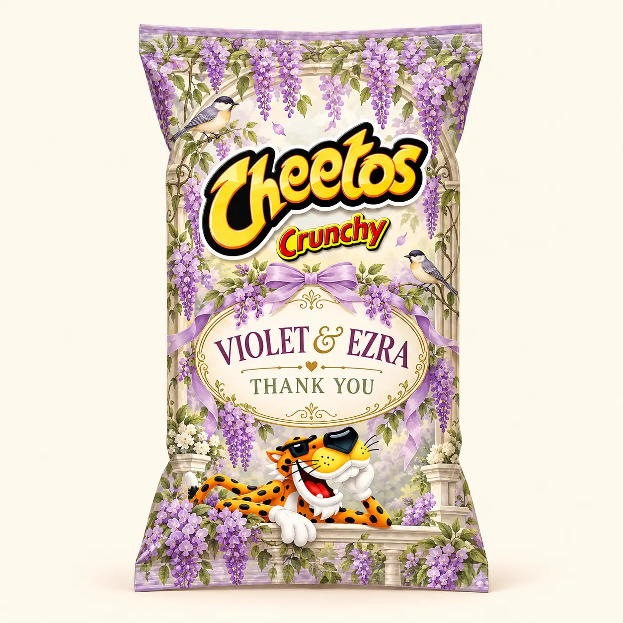Wisteria wedding Cheetos bag
