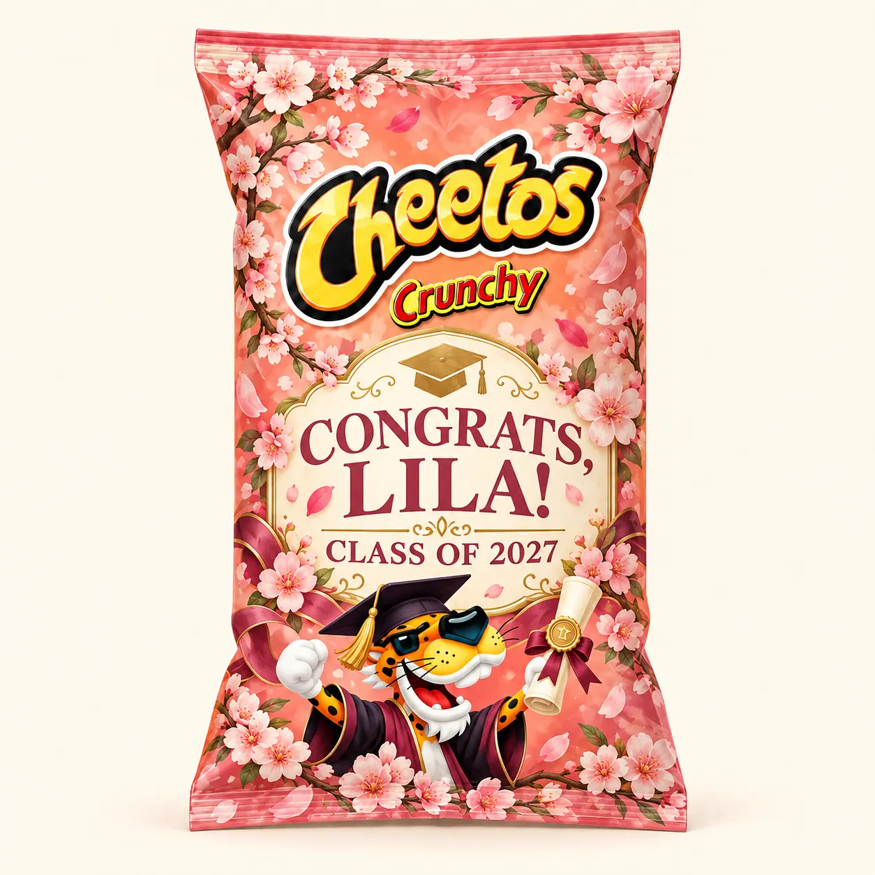 Cherry blossom graduation Cheetos bag