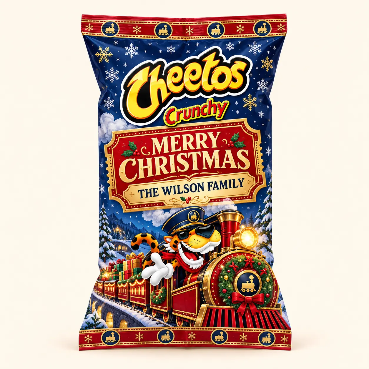 Train Christmas Cheetos bag