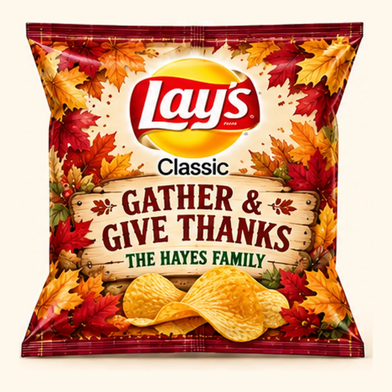 Golden leaves Thanksgiving Lay’s bag