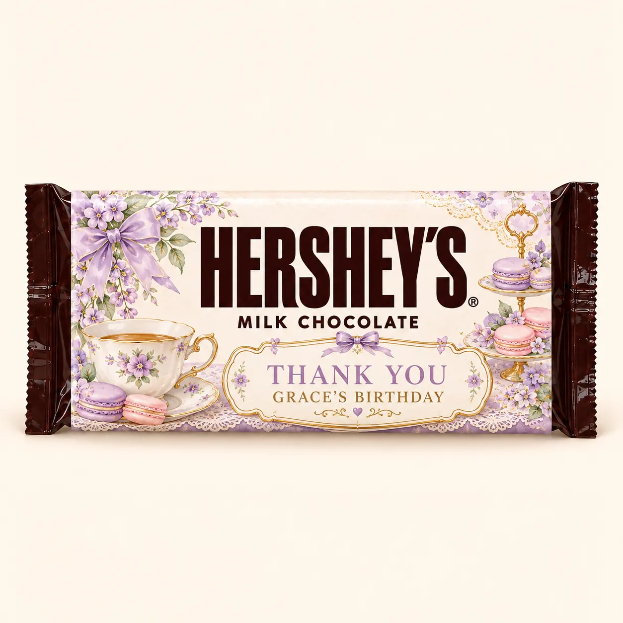 Tea party birthday Hershey’s bar