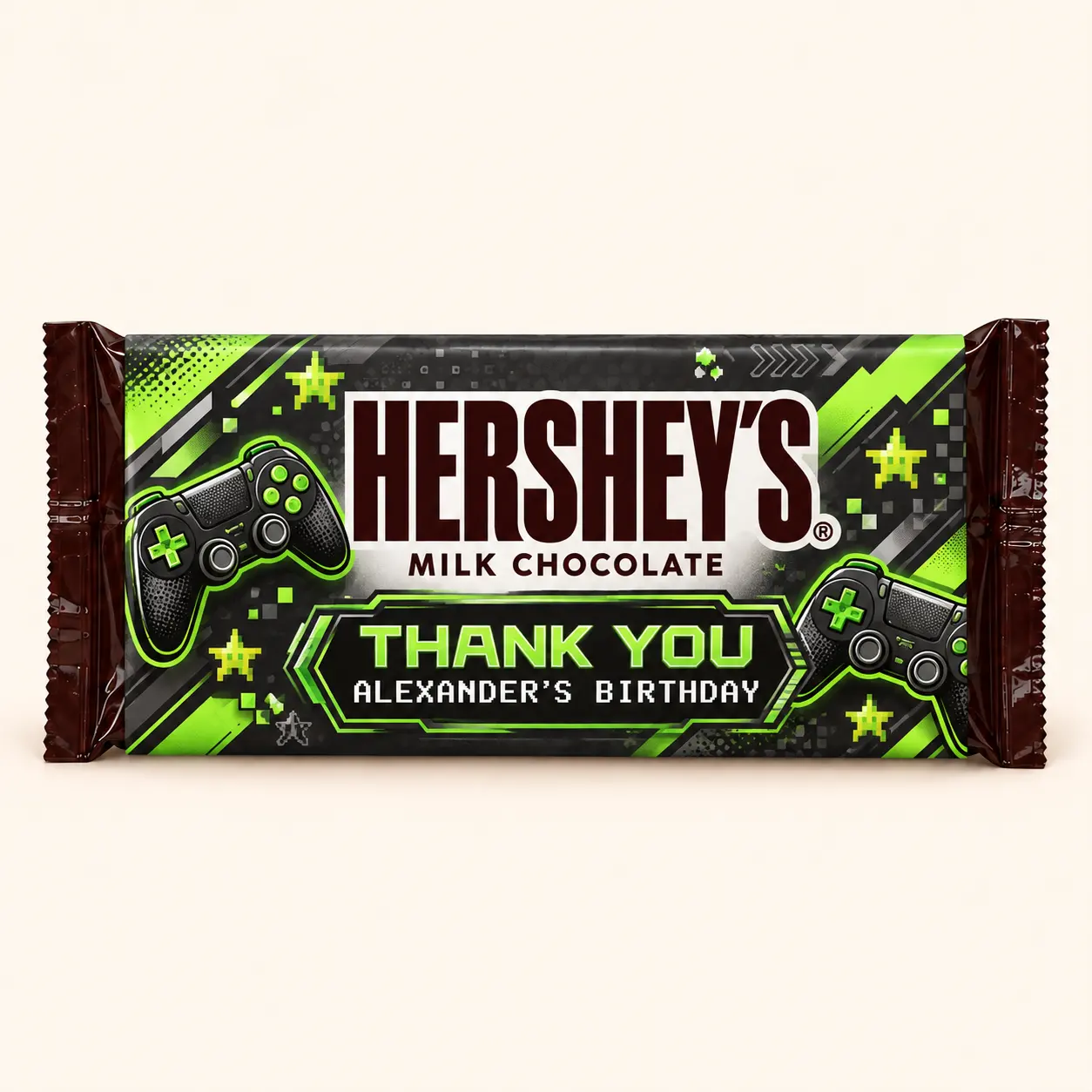 Neon gaming birthday Hershey’s bar