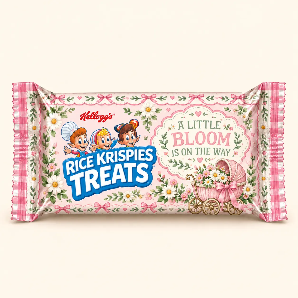 Blush floral baby shower Rice Krispies treat