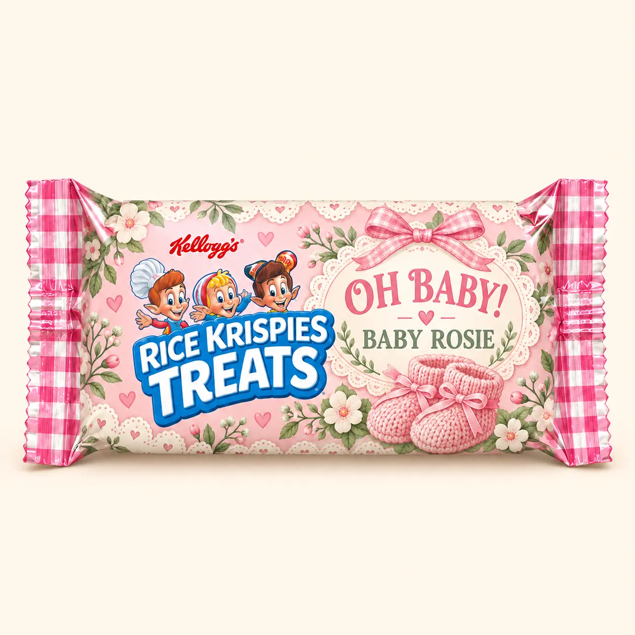 Gingham baby shower Rice Krispies treat