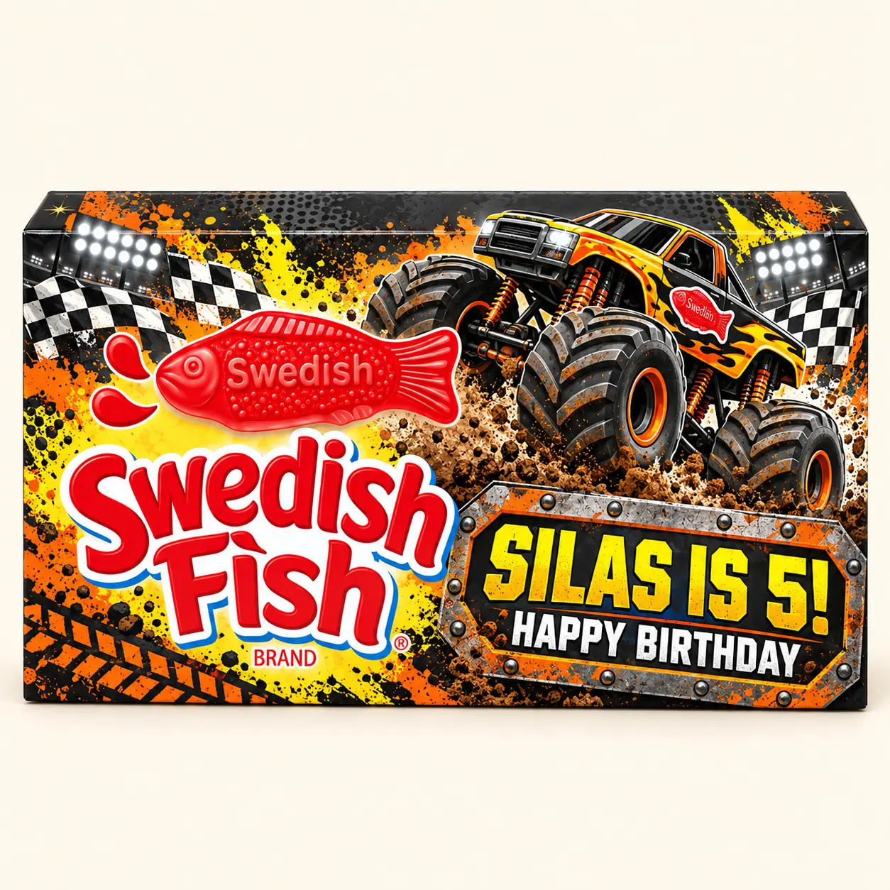 Monster truck birthday Swedish Fish box