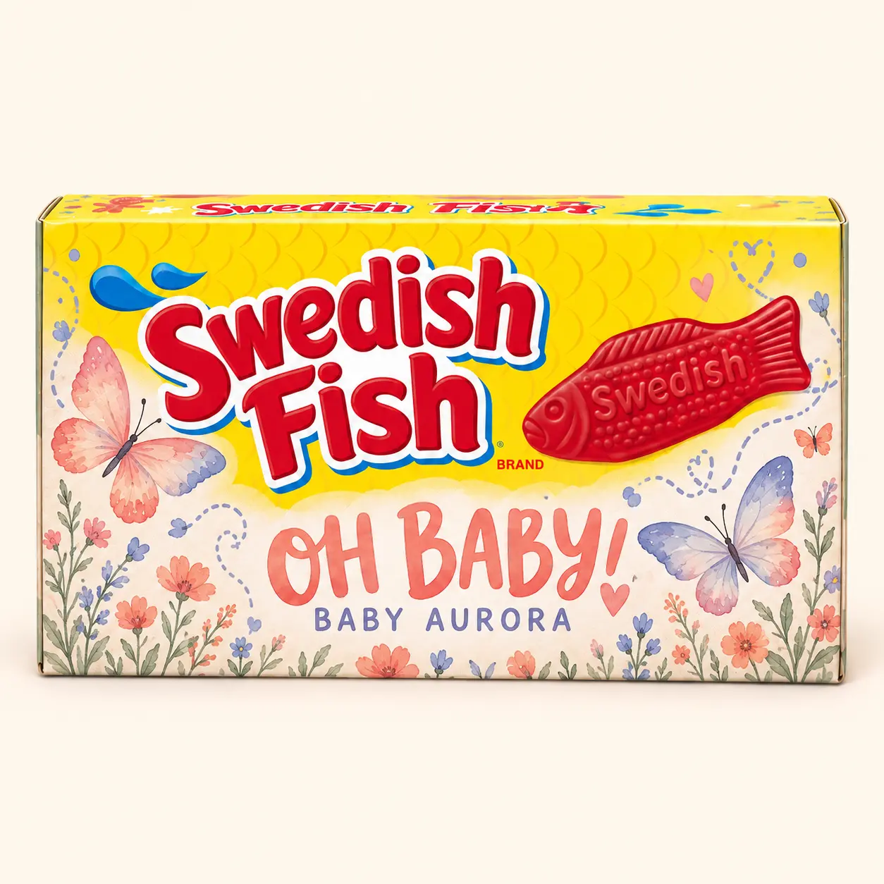 Butterfly meadow baby shower Swedish Fish box