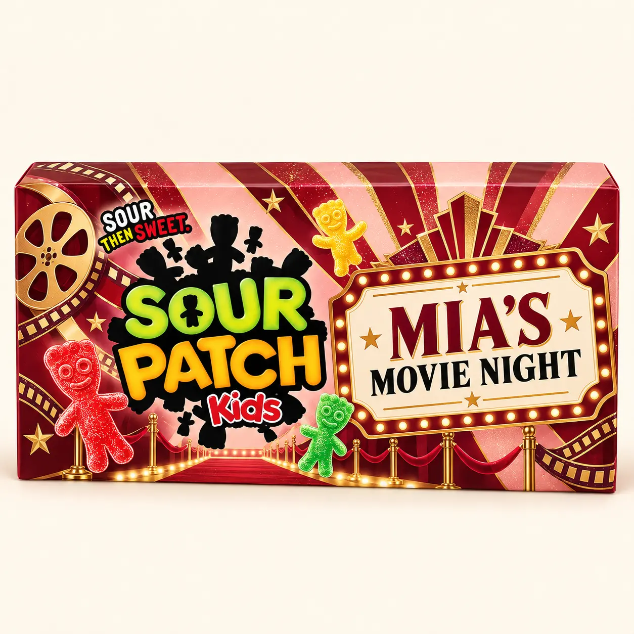Mia movie night Sour Patch Kids box