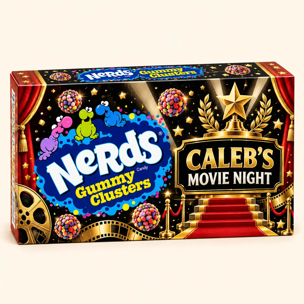 Caleb movie night NERDS box