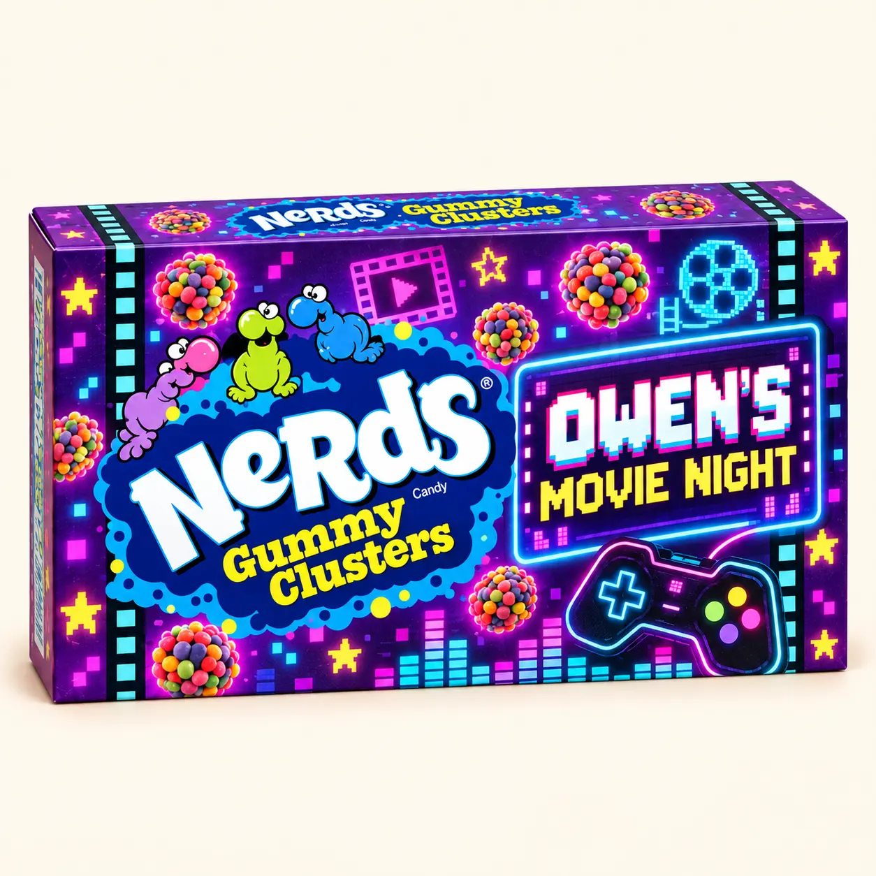 Neon arcade movie night NERDS box