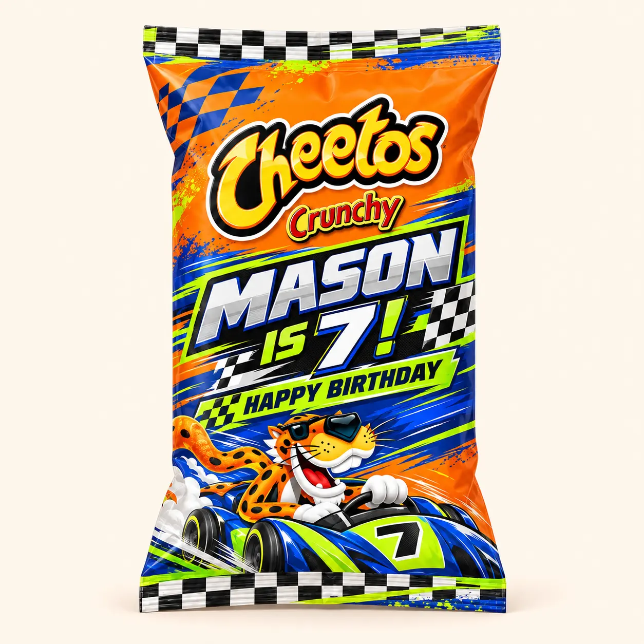 Race day birthday Cheetos bag