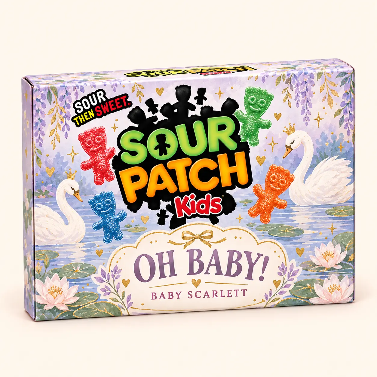 Swan Lake baby shower Sour Patch Kids box