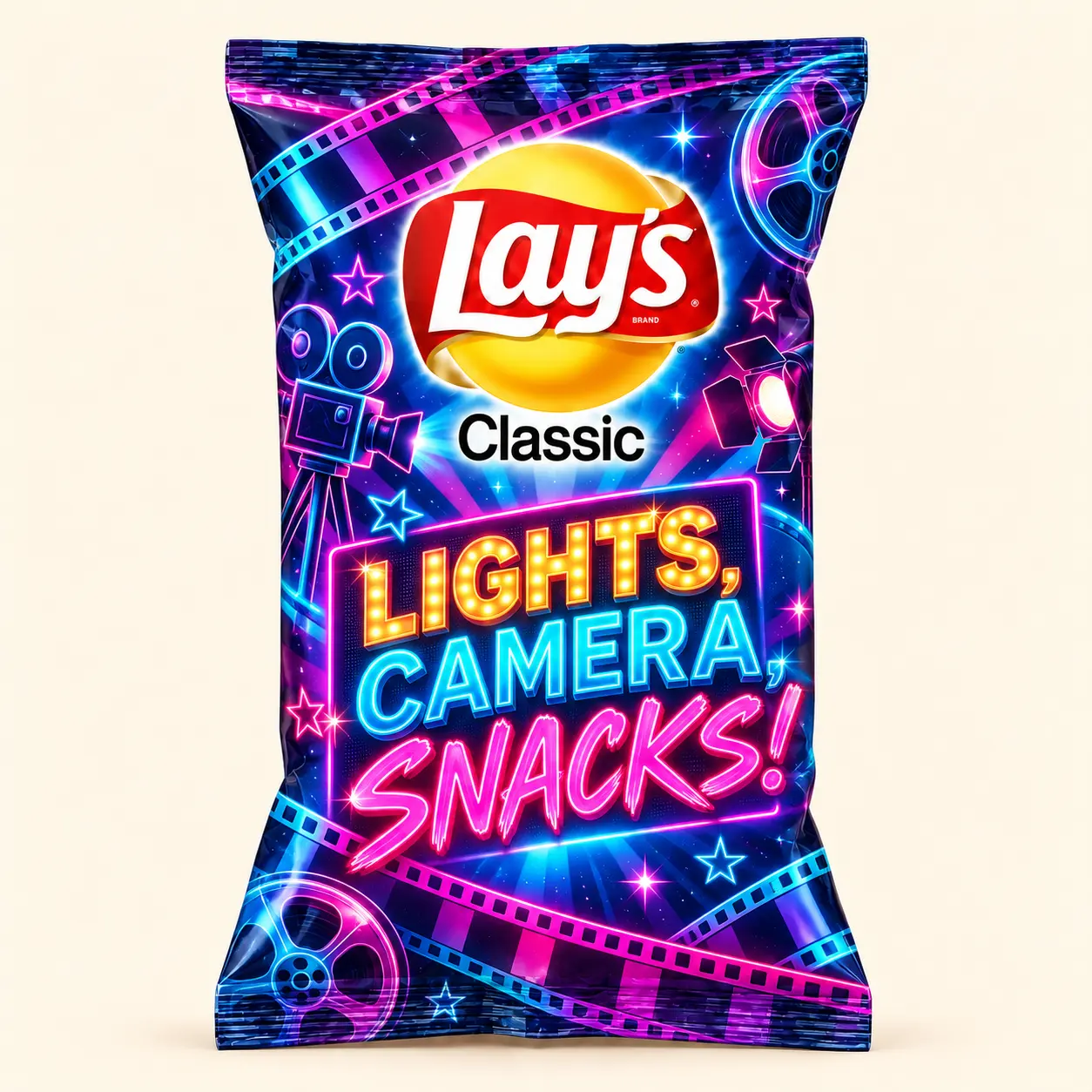 Neon movie night Lay’s bag