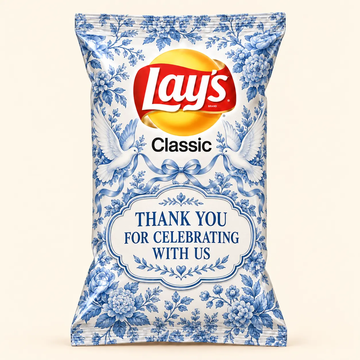 Dusty blue toile wedding Lay’s bag