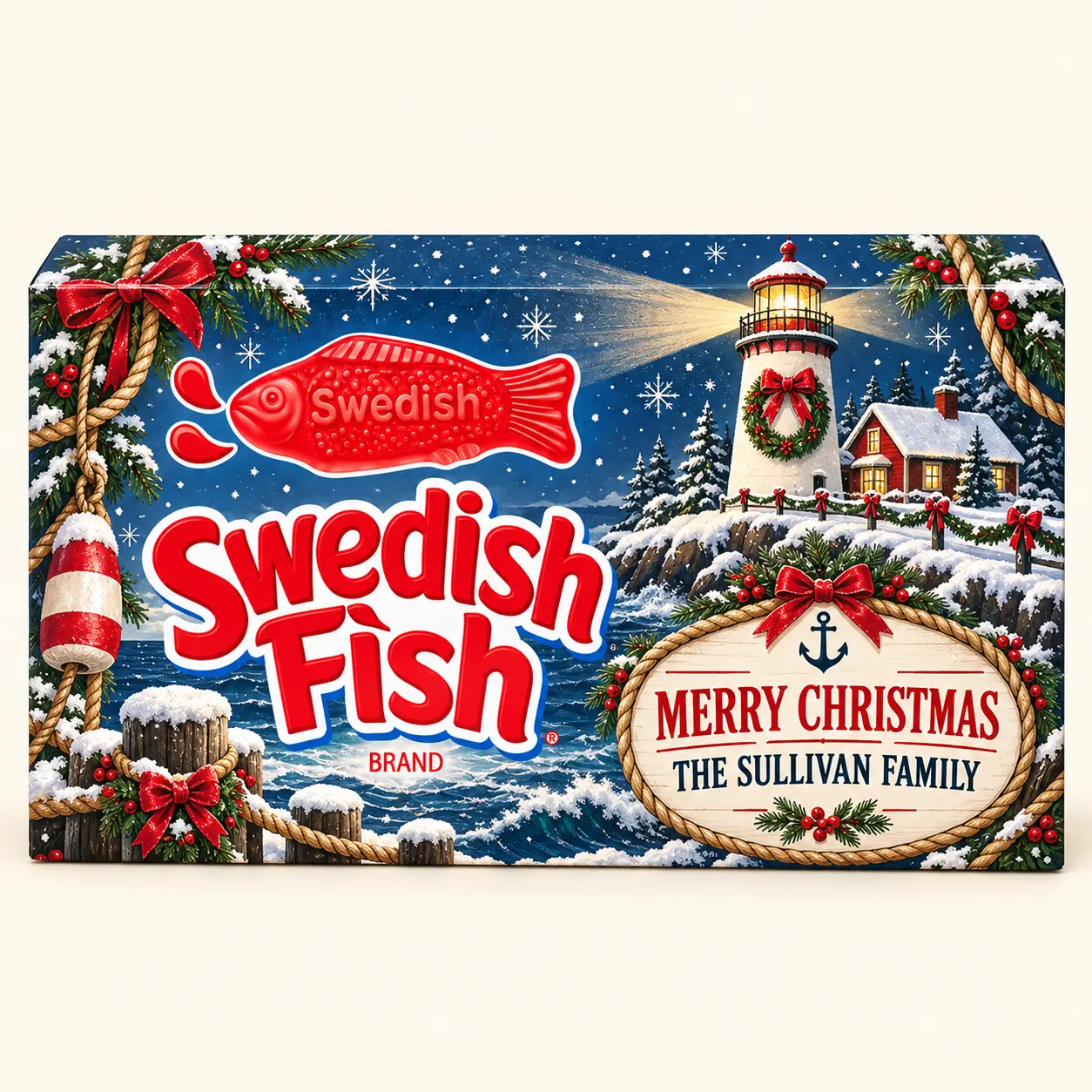 Lighthouse Christmas Swedish Fish box