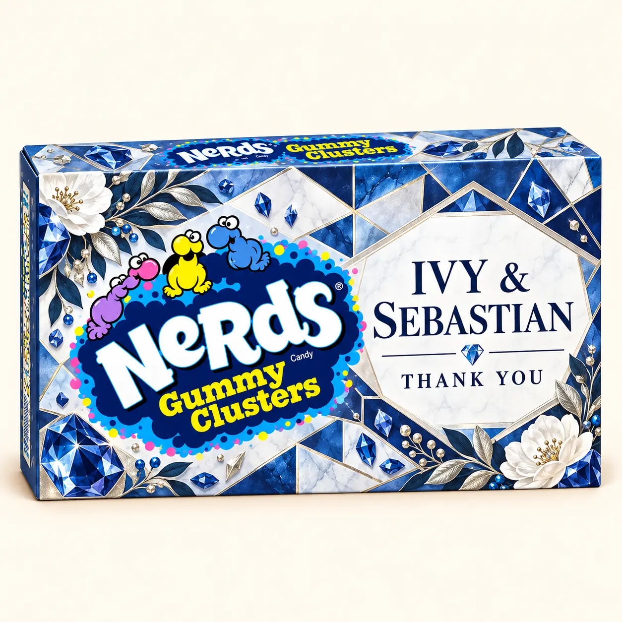 Blue tile wedding NERDS box