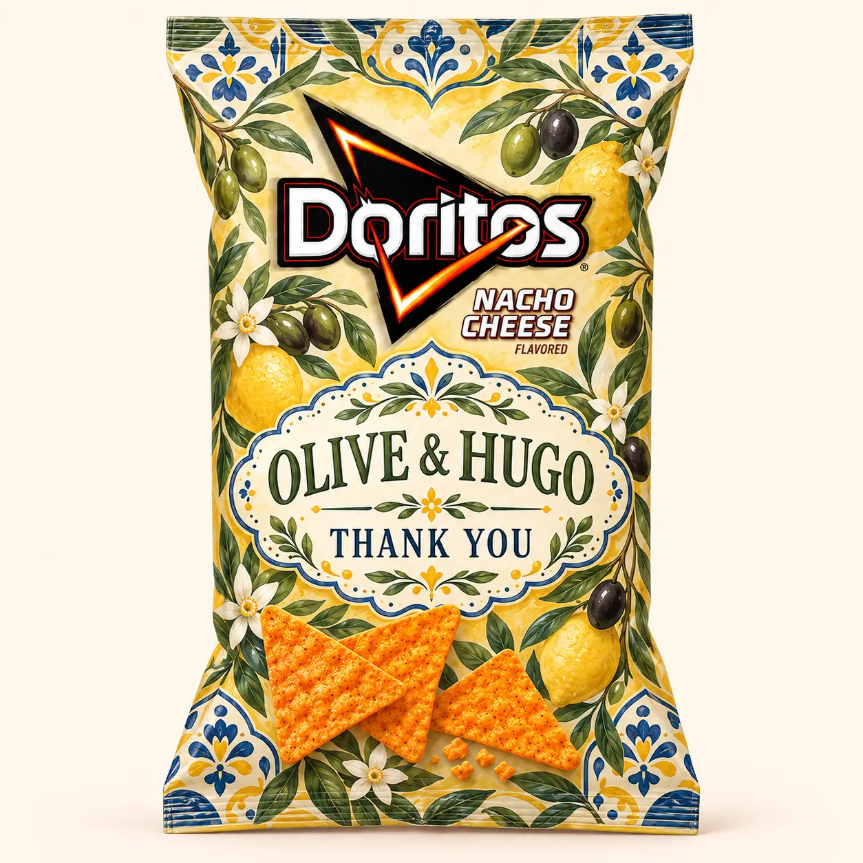 Lemon tile wedding Doritos bag