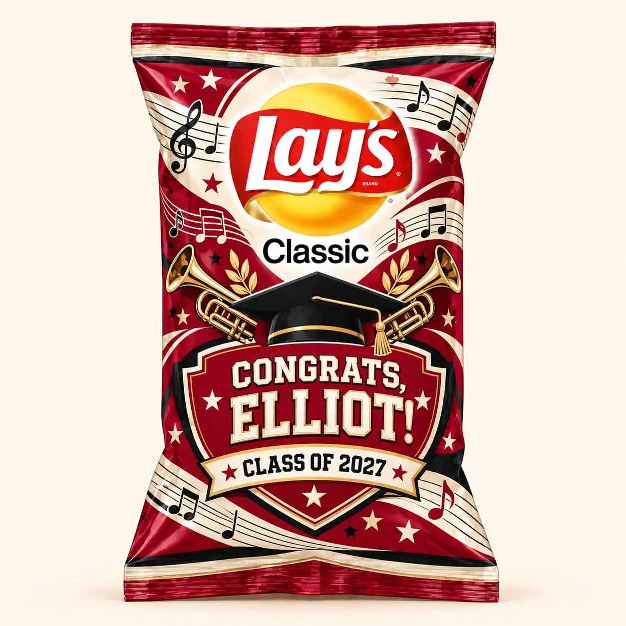 Marching band graduation Lay’s bag