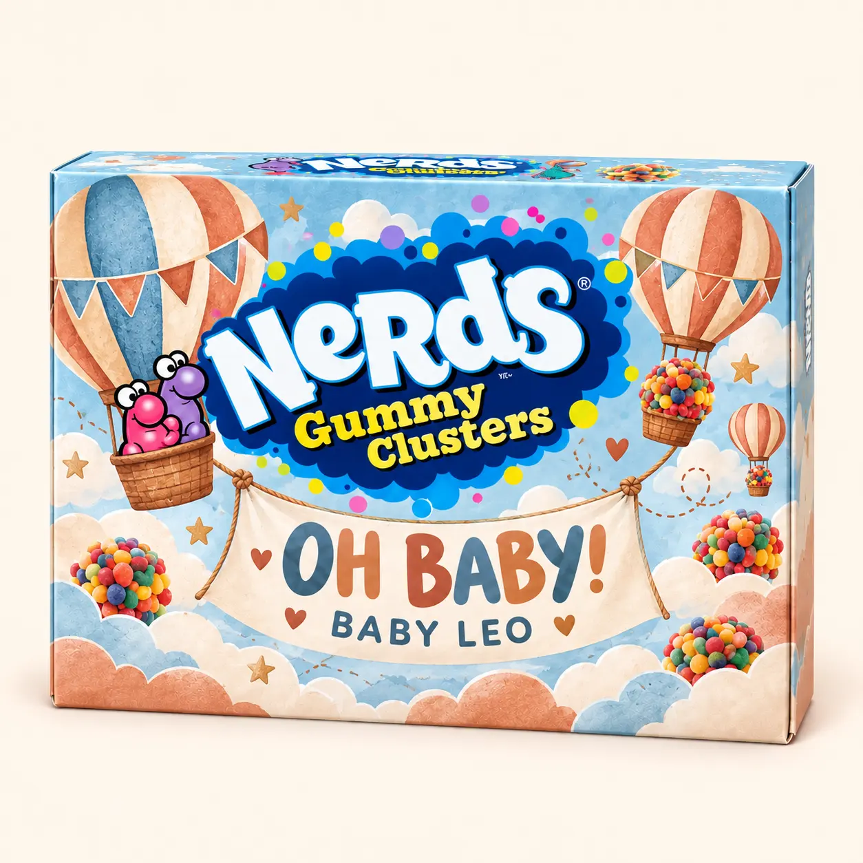 Hot-air balloon baby shower NERDS box