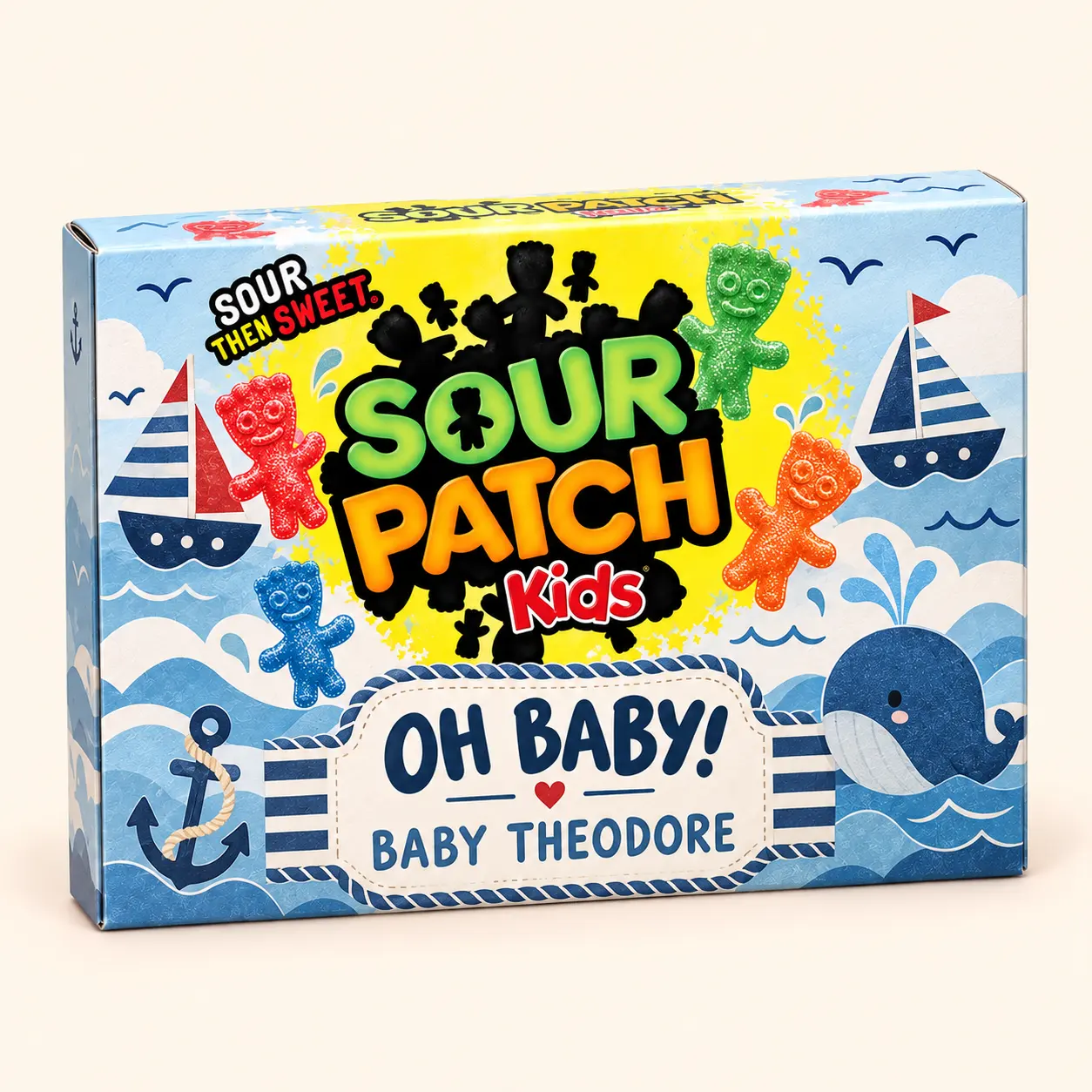 Nautical baby shower Sour Patch Kids box