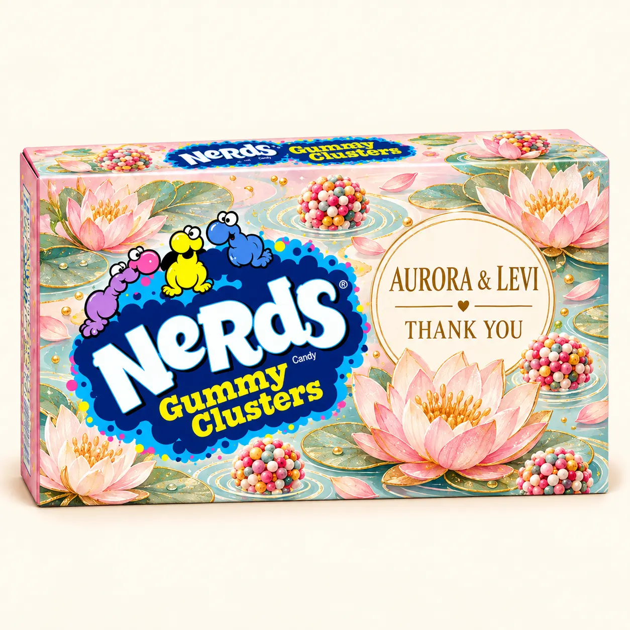 Water lily wedding NERDS box