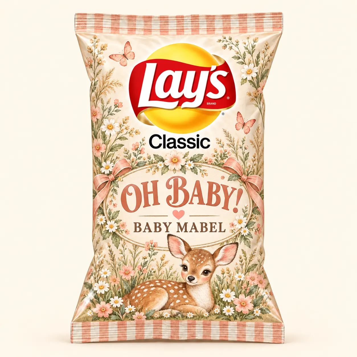 Fawn baby shower Lay’s bag