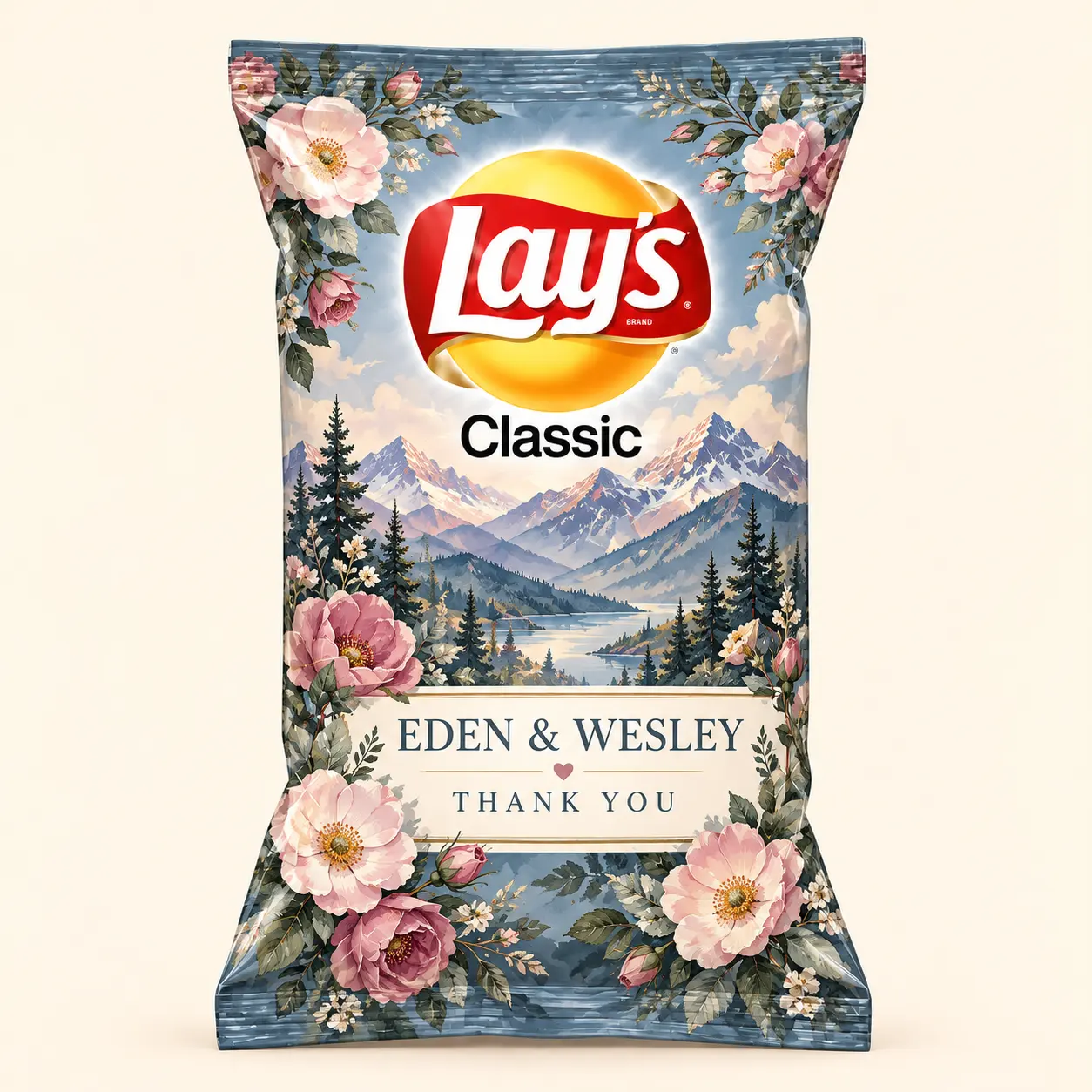 Mountain floral wedding Lay’s bag