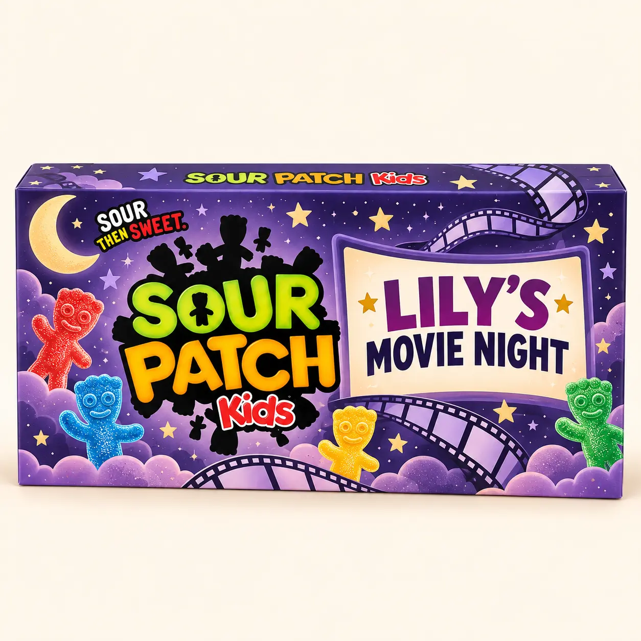 Lily movie night Sour Patch Kids box