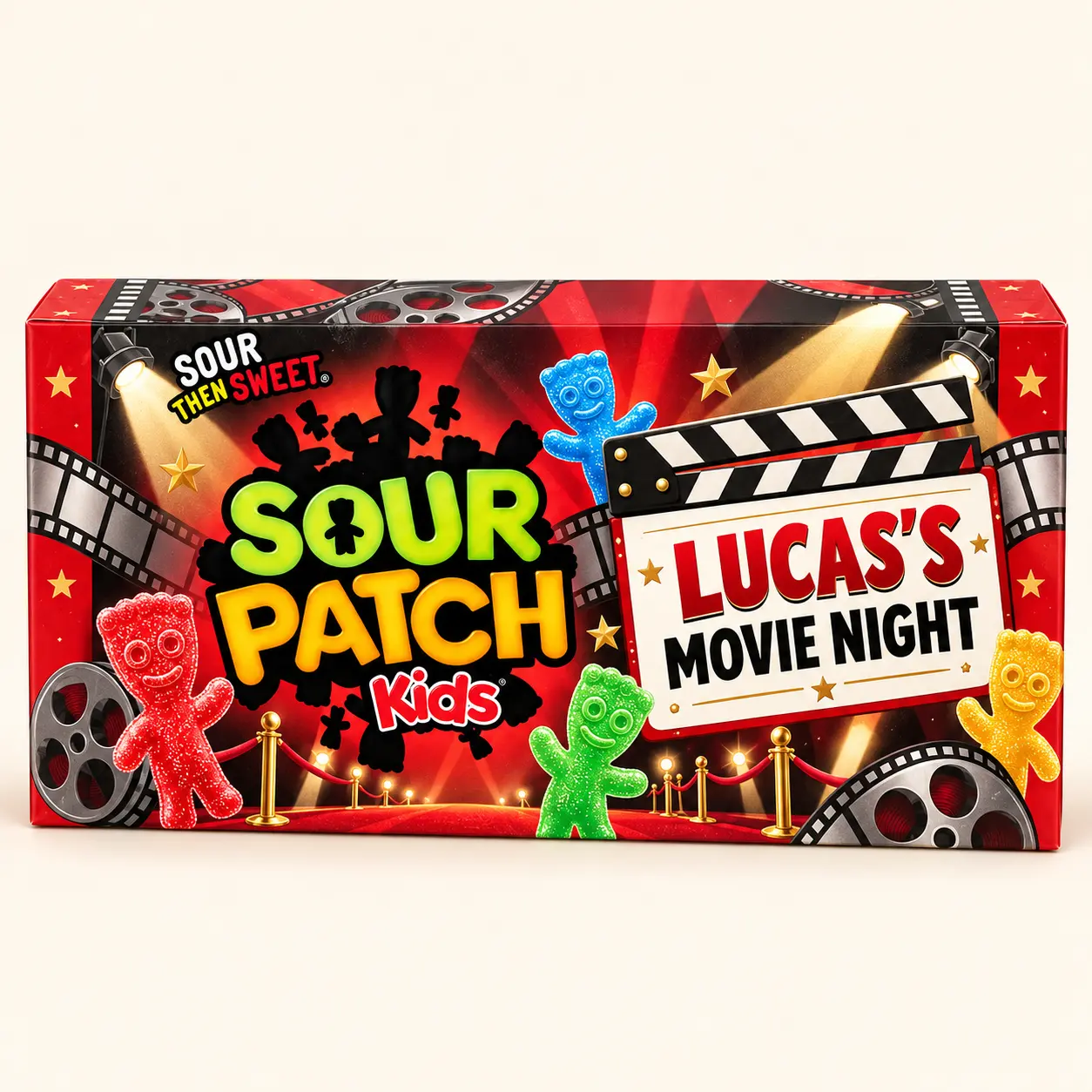 Lucas movie night Sour Patch Kids box