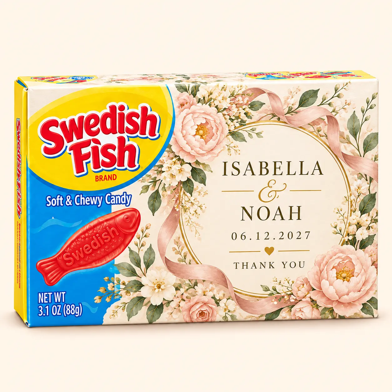 Isabella and Noah wedding Swedish Fish box