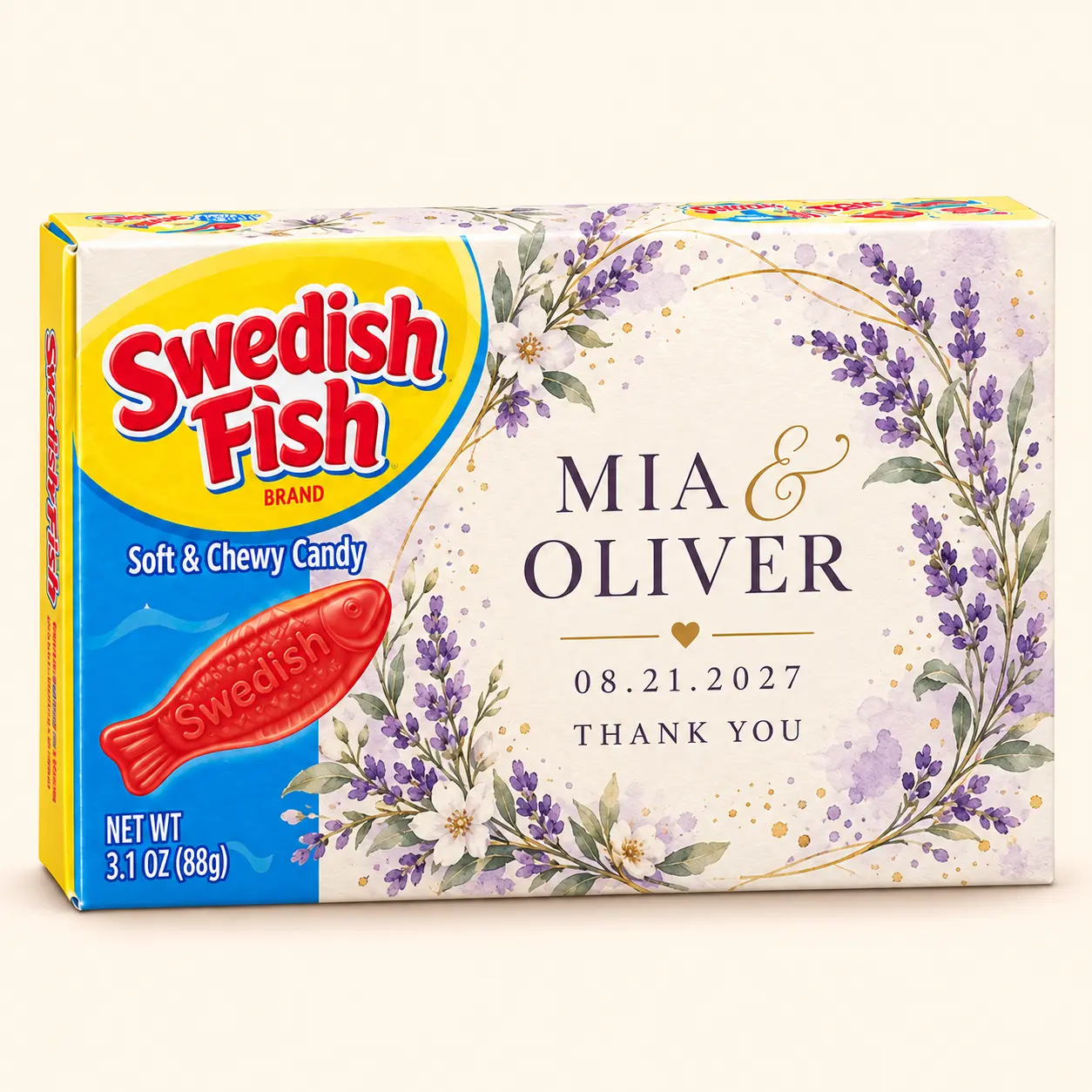 Lilac wedding Swedish Fish box