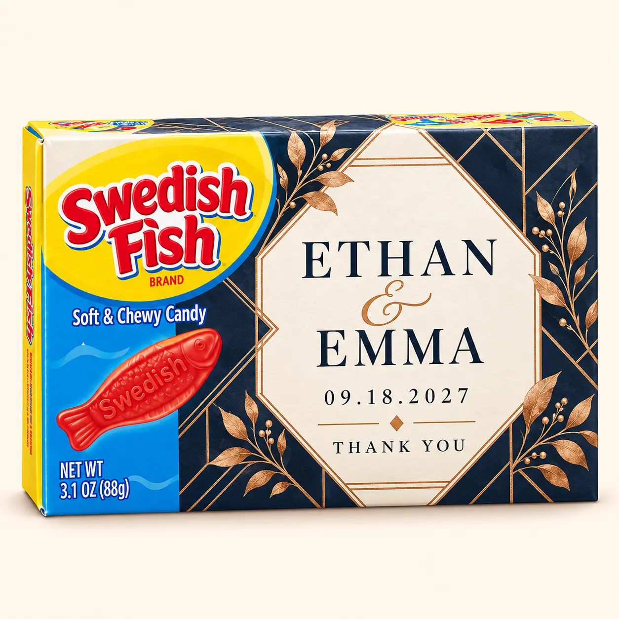 Ethan and Emma wedding Swedish Fish box
