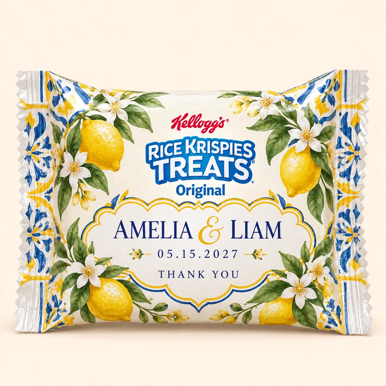 Lemon blossom wedding Rice Krispies treat