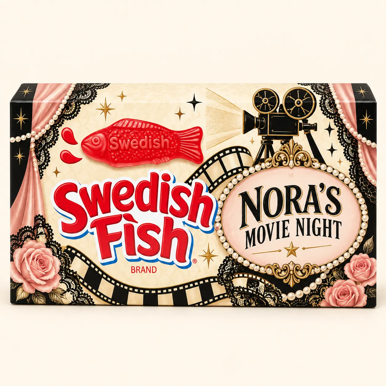 Nora movie night Swedish Fish box